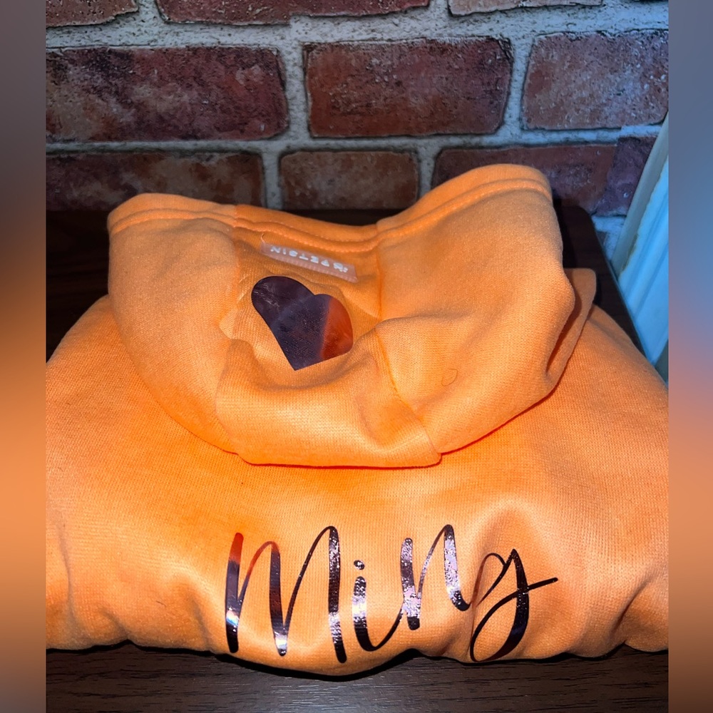 Orange dog hoodie with rose gold print
